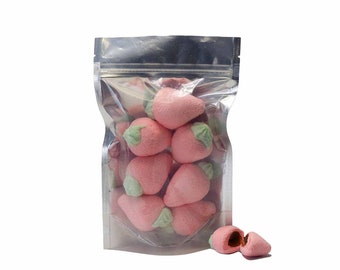 Freeze Dried Strawberry Chocolate Filled Marshmallows, Strawberry Crunchy Dessert, Candy Marshmallow, Airy and Crunchy Astronaut Candy