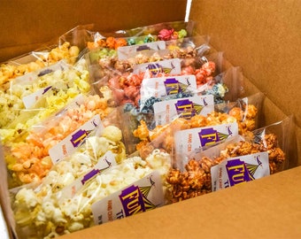 12 Bags Gourmet Popcorn Sampler Box, Free Shipping, Candied/Specialty Popcorn, Assorted Popcorn, Sweet and Salty, Party Favors, Made Fresh.