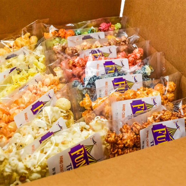 12 Bags Gourmet Popcorn Sampler Box, Free Shipping, Candied/Specialty Popcorn, Assorted Popcorn, Sweet and Salty, Party Favors, Made Fresh.