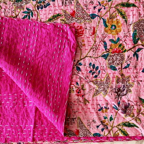 Queen Indian Handmade Paisley Print Kantha Quilt Single Size Etsy