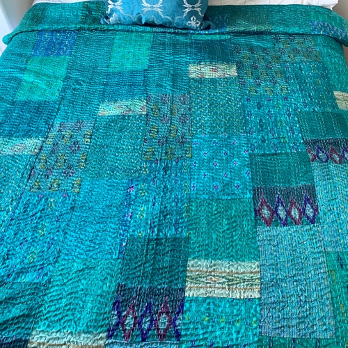 New Cotton Kantha Quilt Multi Colour Thread Stitch Kantha Etsy