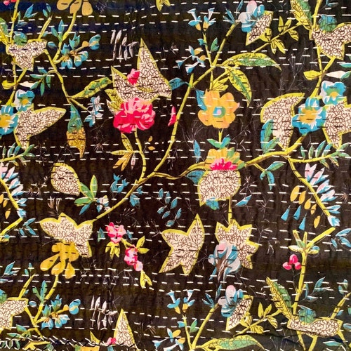 Floral Print Indian Kantha Quilt Bohemian Kantha Quilts Etsy