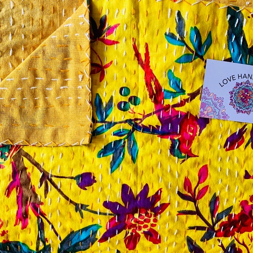 Floral Print Indian Kantha Quilt Bohemian Kantha Quilts Etsy