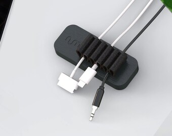 Black Wood & Leather Cable Organizer, Cord Management for Desk, Cable Holder