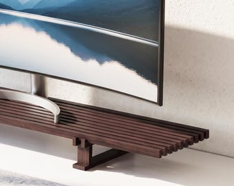 Dark Walnut Solid Wooden Monitor Stand | Wood Monitor Riser | Desk Organizer | Desk Setup