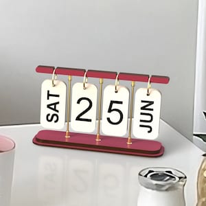 Burgundy Perpetual Desk Calendar, Turning Calendar, Wood & Metal Calendar