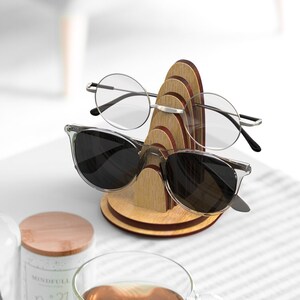 Oak Double Glasses Holder, Eye Glasses Stand, Sunglasses Stand, Desk Organizer, Office Accessory