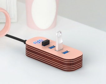 Pink USB Hub, Wooden USB Hub, USB Station