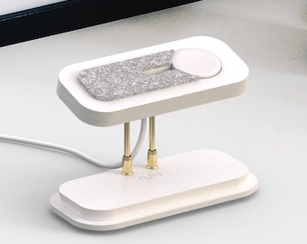 White Analog & Apple Watch Stand, Smart Watch Stand, Watch Holder for 2