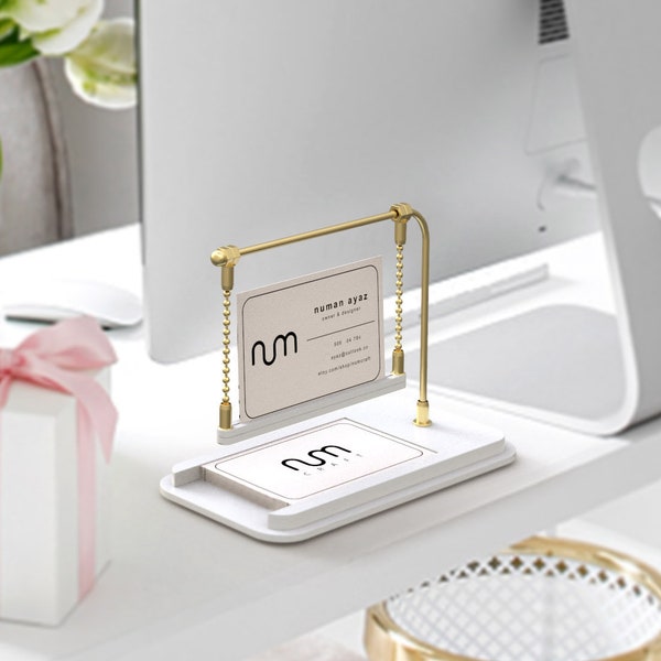 White Business Card Stand, Business Card Holder for Desk, Business Card Display