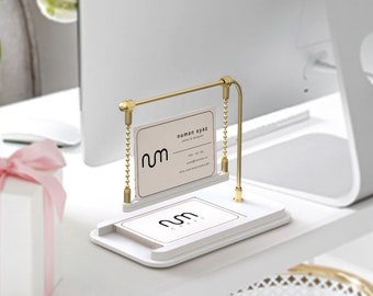 White Business Card Stand, Business Card Holder for Desk, Business Card Display