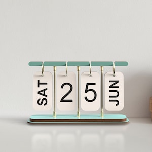 Mint Perpetual Desk Calendar, Turning Calendar, Wood & Metal Calendar