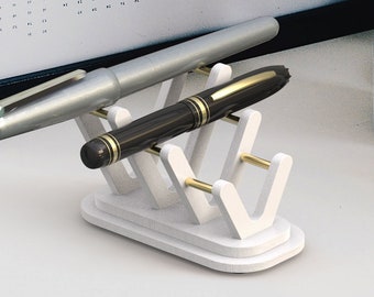 White Pen Stand, Fountain Pen Display, Stylish Wood Stand