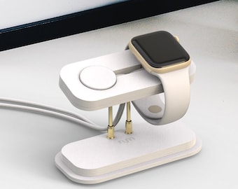 White Dual Apple Watch Stand, Smart Watch Stand for