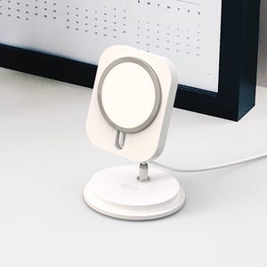 White Adjustable MagSafe Dock, Wood iPhone Stand, Wireless Charging Dock