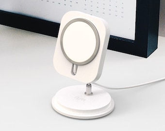 White Adjustable MagSafe Dock, Wood iPhone Stand, Wireless Charging Dock