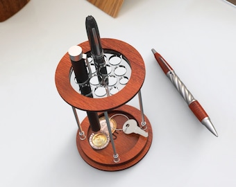 Notenhouten pennenhouder, houten pennenbeker, potloodhouder, pennenhouder voor bureau