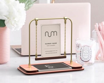Pink Business Card Stand Vertical, Business Card Holder for Desk, Business Card Display