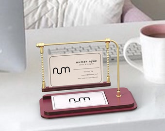 Burgundy Business Card Stand, Business Card Holder for Desk, Business Card Display