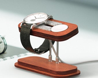 Walnut Analog & Apple Watch Stand, Smart Watch Stand, Watch Holder for 2