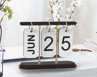 Black Perpetual Desk Calendar, Turning Calendar, Wood & Metal Calendar