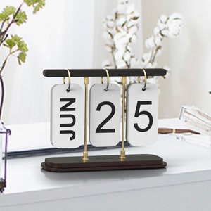 Calendario perpetuo de escritorio negro, calendario giratorio, calendario de madera y metal