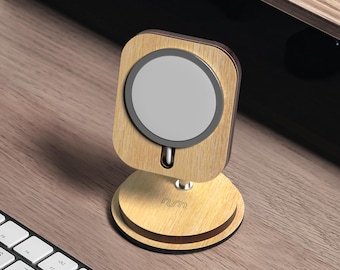 Oak Adjustable MagSafe Dock, Wood iPhone Stand, Wireless Charging Dock