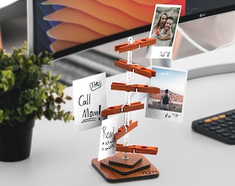 Walnoot fotohouder, meerdere notitiehouder, weekplanner, kaarthouder, recepthouder, kantoordecor, bureauaccessoire
