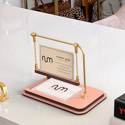 Walnut Business Card Stand Business Card Holder for Desk Etsy