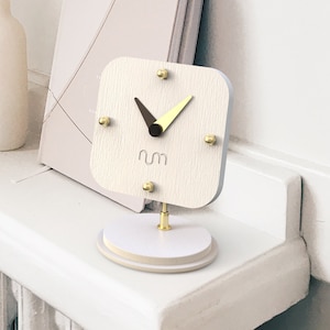 White Adjustable Desk Clock, Minimalist Clock, Retro Table Clock, Wood Clock