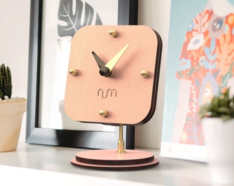 Pink Adjustable Desk Clock, Minimalist Clock, Retro Table Clock, Wood Clock