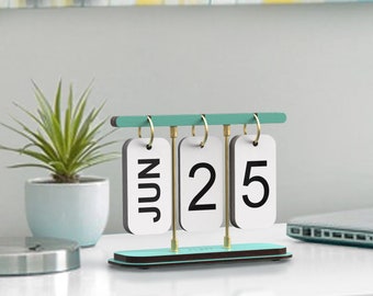 Mint Perpetual Desk Calendar, Turning Calendar, Wood & Metal Calendar