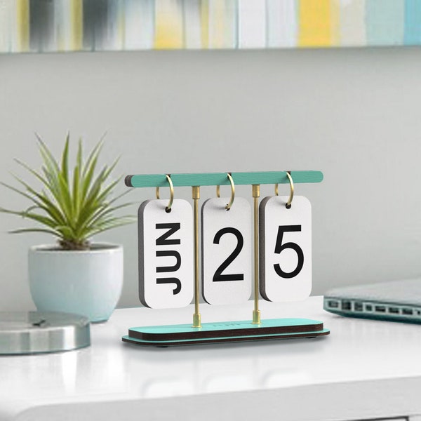 Mint Perpetual Desk Calendar, Turning Calendar, Wood & Metal Calendar