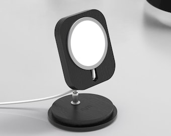 Black Adjustable MagSafe Dock, Wood iPhone Stand, Wireless Charging Dock