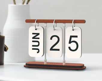 Walnut Perpetual Desk Calendar, Turning Calendar, Wood & Metal Calendar