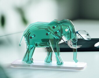Acrylsculptuur olifant, olifantenbeeldje, dierensculptuur, standbeeld miniolifant, dierenfiguurtje, decoratie voor thuis en op kantoor