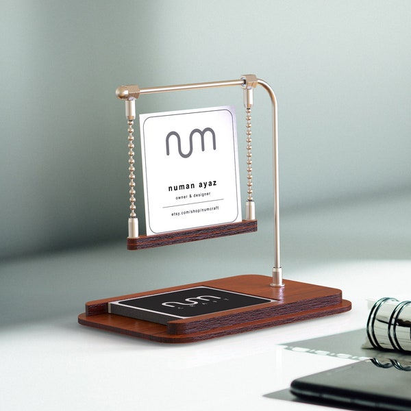 Walnut Square Business Card Stand, Business Card Holder for Desk, Business Card Display