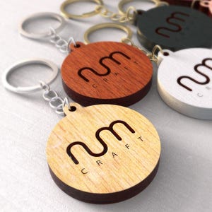 10 Pieces Custom Logo Keychain, Business Logo Keychain, Round Wooden Keychain, Personalised Wood Keychain, Custom Engraved Keychain