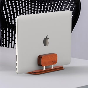 Walnut Vertical Laptop Stand, Laptop Dock, Docking Station, Macbook Vertical