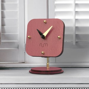 Burgundy Adjustable Desk Clock, Minimalist Clock, Retro Table Clock, Wood Clock