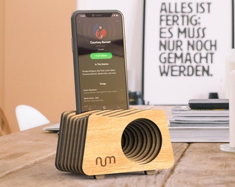 Oak Phone Amplifier, Passive Speaker, Charging Dock, Phone Stand
