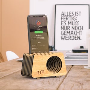Oak Phone Amplifier, Passive Speaker, Charging Dock, Phone Stand