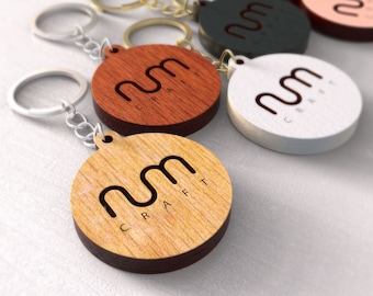 Custom Logo Keychain, Business Logo Keychain, Round Wooden Keychain, Personalised Wood Keychain, Custom Engraved Keychain