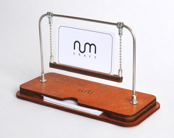 Walnut Business Card Stand, Business Card Holder for Desk, Business Card Display, Storage, Desk Nametag