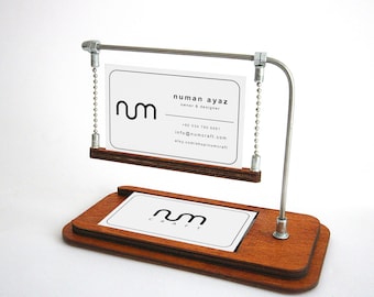 Walnut Business Card Stand, Business Card Holder for Desk, Business Card Display