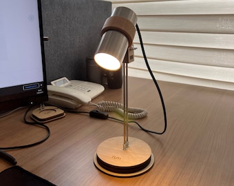 Lampe de bureau en chêne, éclairage en bois et métal, éclairage de chevet