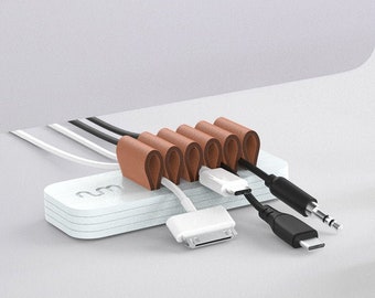 Cargador de gestión de cables organizador de escritorio suministro  múltiple, hasta 6 cables, soporte para altavoces, cables de auriculares  hechos de madera maciza -  España