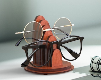 Walnut Double Glasses Holder, Eye Glasses Stand, Sunglasses Stand, Desk Organizer, Office Accessory