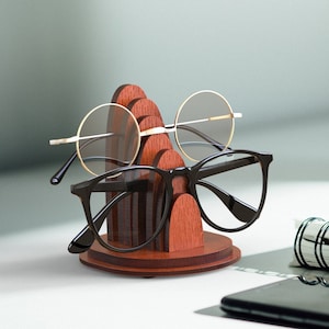 Walnut Double Glasses Holder, Eye Glasses Stand, Sunglasses Stand, Desk Organizer, Office Accessory