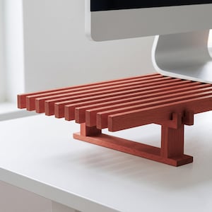 Support d'écran en noyer massif | Rehausseur d'écran en bois | Organiseur de bureau | Configuration de bureau